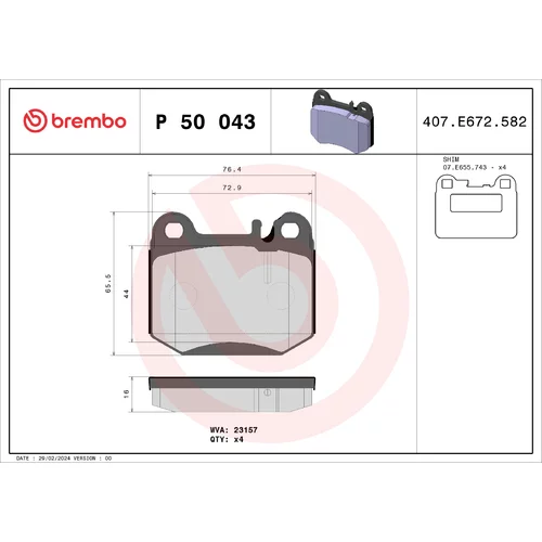 Sada brzdových platničiek kotúčovej brzdy BREMBO P 50 043