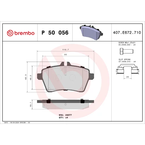 Sada brzdových platničiek kotúčovej brzdy BREMBO P 50 056