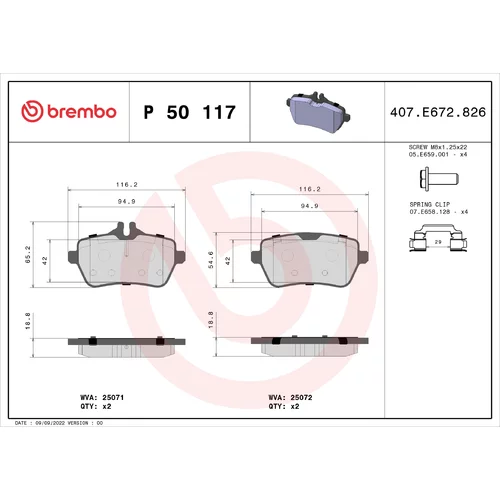 Sada brzdových platničiek kotúčovej brzdy BREMBO P 50 117