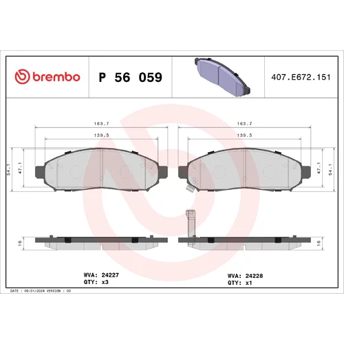 Sada brzdových platničiek kotúčovej brzdy BREMBO P 56 059