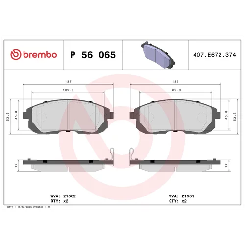 Sada brzdových platničiek kotúčovej brzdy BREMBO P 56 065