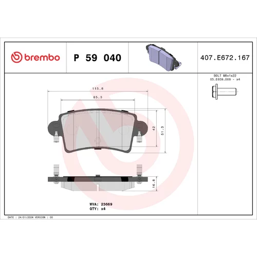 Sada brzdových platničiek kotúčovej brzdy BREMBO P 59 040