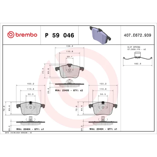 Sada brzdových platničiek kotúčovej brzdy BREMBO P 59 046