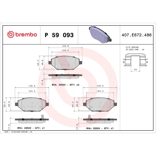 Sada brzdových platničiek kotúčovej brzdy BREMBO P 59 093