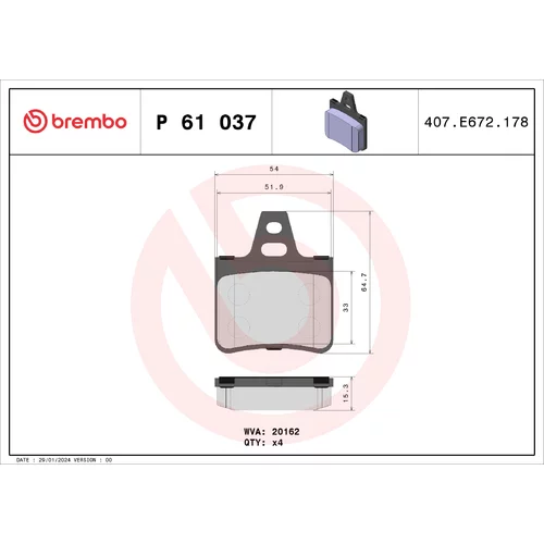 Sada brzdových platničiek kotúčovej brzdy BREMBO P 61 037