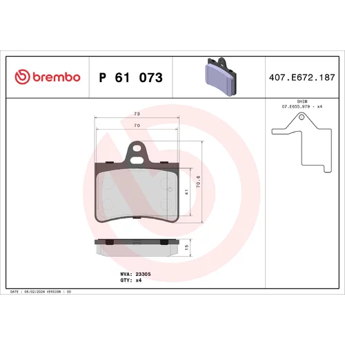 Sada brzdových platničiek kotúčovej brzdy BREMBO P 61 073