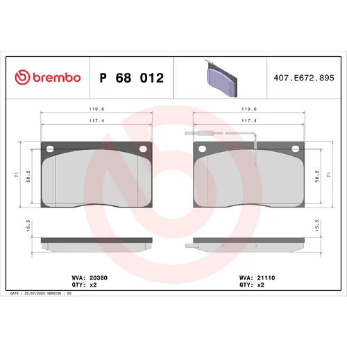 Sada brzdových platničiek kotúčovej brzdy P 68 012 /BREMBO/