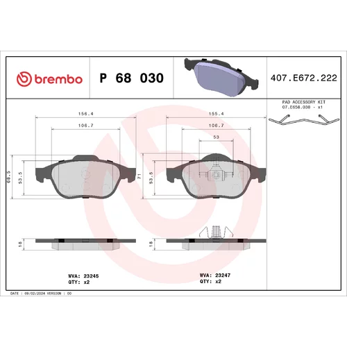 Sada brzdových platničiek kotúčovej brzdy BREMBO P 68 030