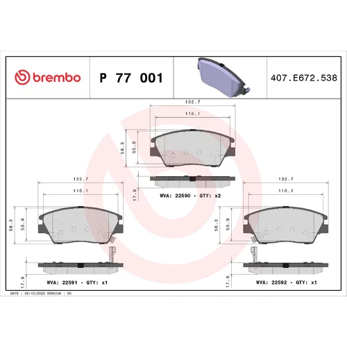 Sada brzdových platničiek kotúčovej brzdy BREMBO P 77 001