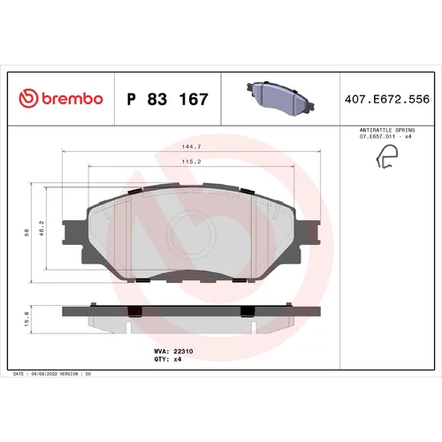 Sada brzdových platničiek kotúčovej brzdy BREMBO P 83 167