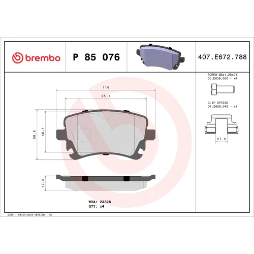 Sada brzdových platničiek kotúčovej brzdy BREMBO P 85 076