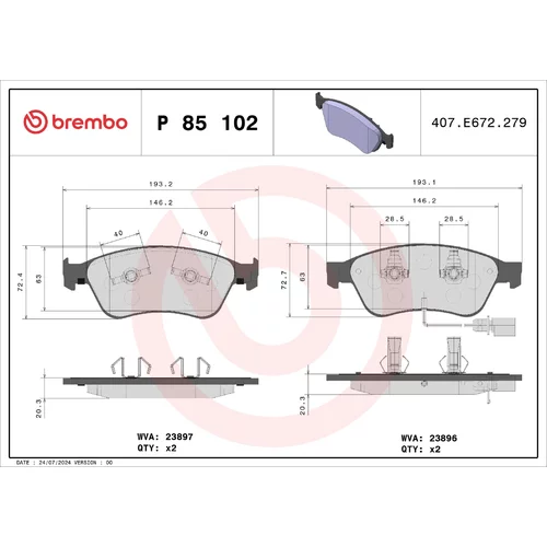 Sada brzdových platničiek kotúčovej brzdy BREMBO P 85 102