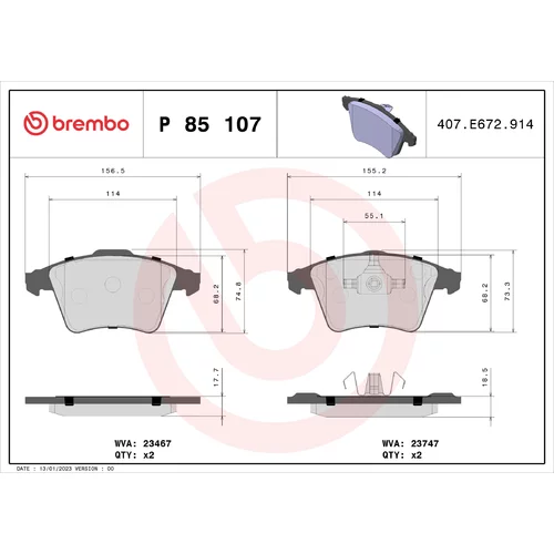 Sada brzdových platničiek kotúčovej brzdy BREMBO P 85 107