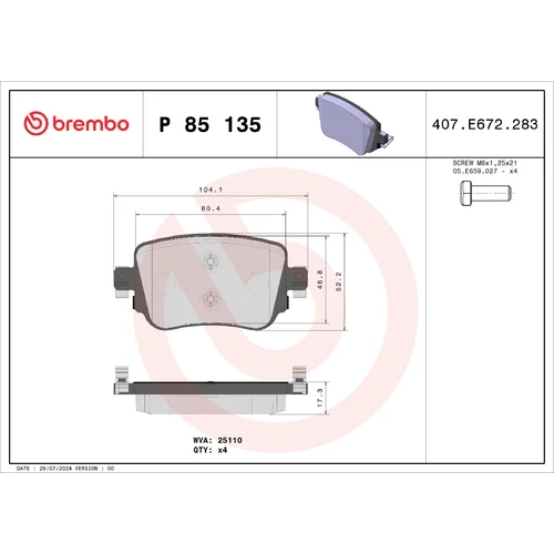 Sada brzdových platničiek kotúčovej brzdy BREMBO P 85 135