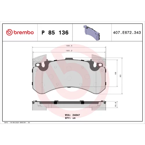 Sada brzdových platničiek kotúčovej brzdy BREMBO P 85 136