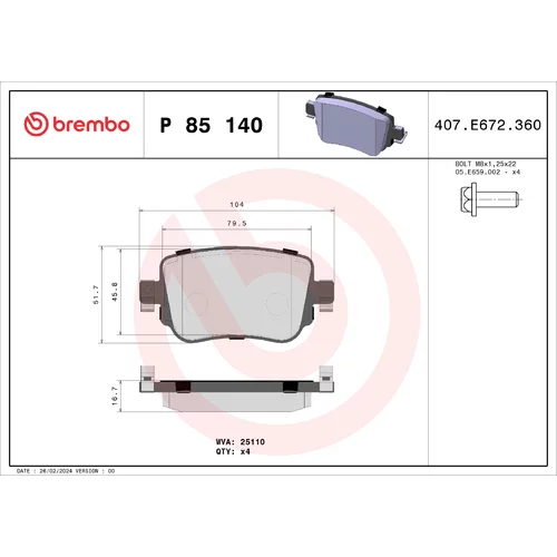 Sada brzdových platničiek kotúčovej brzdy BREMBO P 85 140