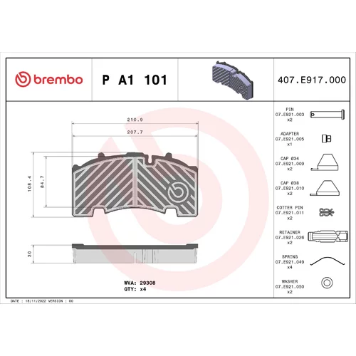 Sada brzdových platničiek kotúčovej brzdy BREMBO P A1 101