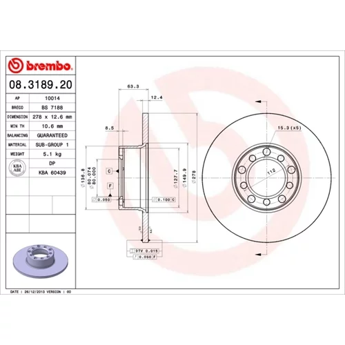 Brzdový kotúč BREMBO 08.3189.20