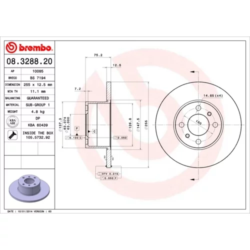 Brzdový kotúč BREMBO 08.3288.20