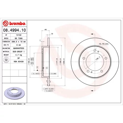 Brzdový kotúč BREMBO 08.4994.10