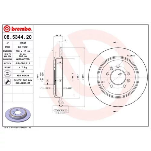 Brzdový kotúč BREMBO 08.5344.20