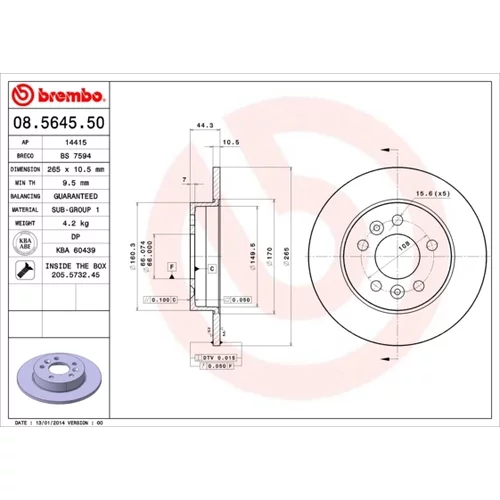 Brzdový kotúč BREMBO 08.5645.50