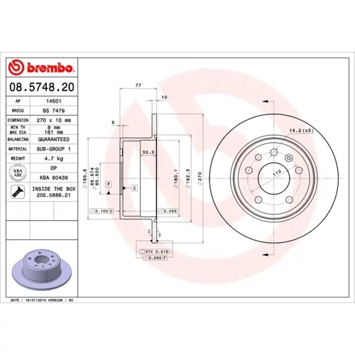 Brzdový kotúč BREMBO 08.5748.20