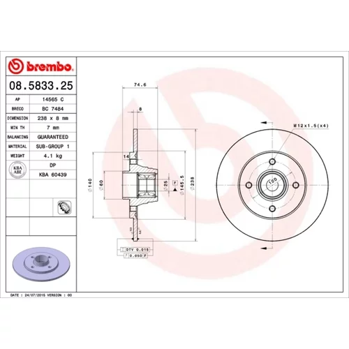 Brzdový kotúč BREMBO 08.5833.25