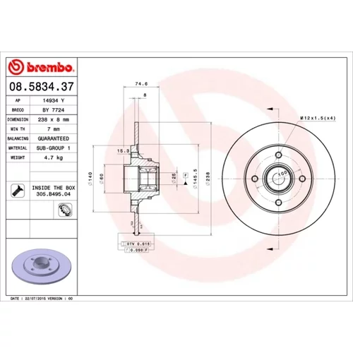 Brzdový kotúč BREMBO 08.5834.37