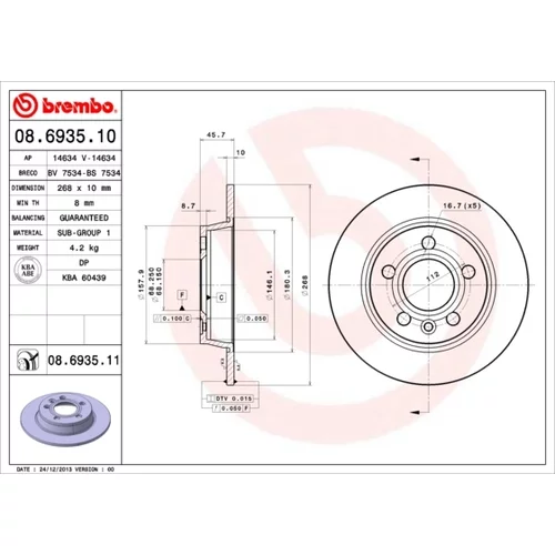 Brzdový kotúč BREMBO 08.6935.11