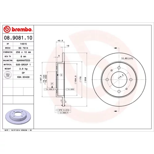 Brzdový kotúč BREMBO 08.9081.10