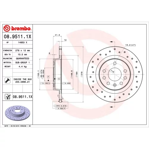 Brzdový kotúč BREMBO 08.9511.1X