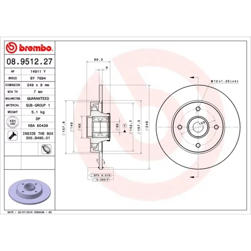 Brzdový kotúč BREMBO 08.9512.27