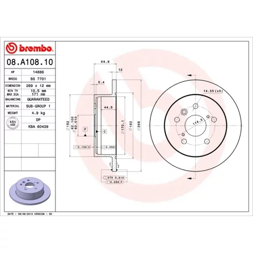 Brzdový kotúč BREMBO 08.A108.10