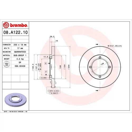 Brzdový kotúč BREMBO 08.A122.10