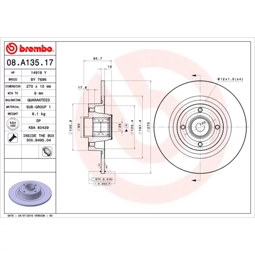 Brzdový kotúč BREMBO 08.A135.17