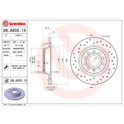 Brzdový kotúč BREMBO 08.A202.1X