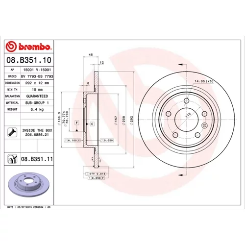 Brzdový kotúč 08.B351.11 /BREMBO/