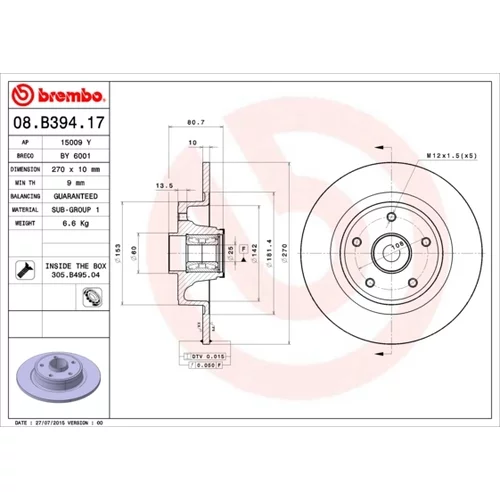 Brzdový kotúč BREMBO 08.B394.17