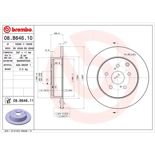 Brzdový kotúč BREMBO 08.B646.11