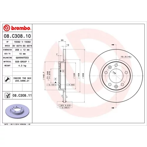 Brzdový kotúč BREMBO 08.C308.11