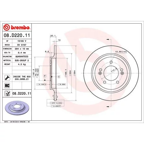 Brzdový kotúč BREMBO 08.D220.11