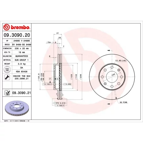 Brzdový kotúč BREMBO 09.3090.21