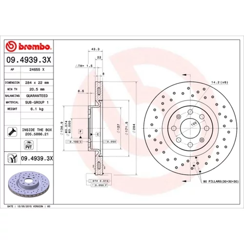 Brzdový kotúč BREMBO 09.4939.3X