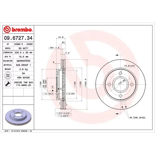 Brzdový kotúč BREMBO 09.6727.34