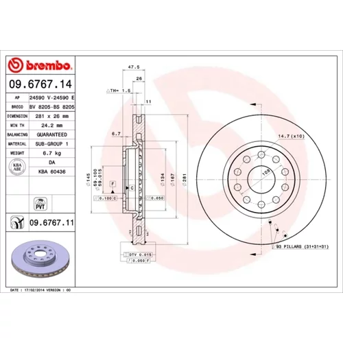 Brzdový kotúč BREMBO 09.6767.11