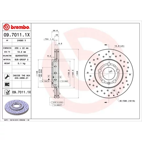 Brzdový kotúč BREMBO 09.7011.1X