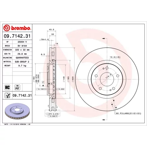 Brzdový kotúč BREMBO 09.7142.31