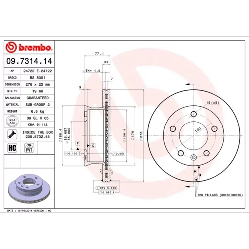 Brzdový kotúč BREMBO 09.7314.14