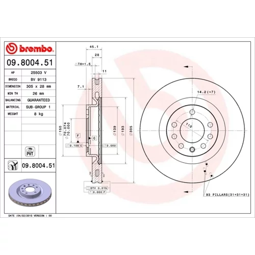 Brzdový kotúč BREMBO 09.8004.51